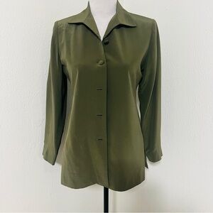 Patrick Petite Collection Elegant Women’s 2P 100% Silk Olive Button-Down Shirt